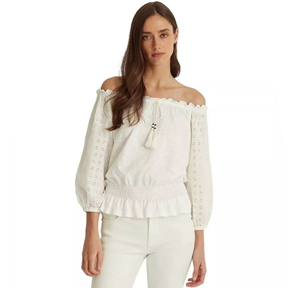 Lauren Ralph Lauren Women's Off-The-Shoulder Jersey Eyelet Top
